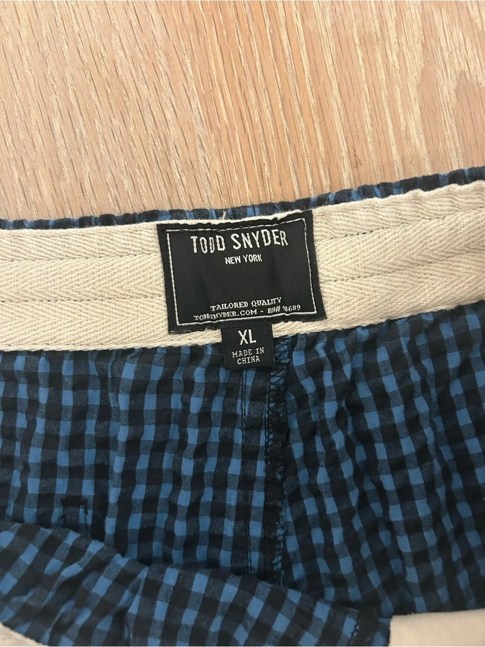 Todd Snyder Blue and Black Checked Swim Trunks